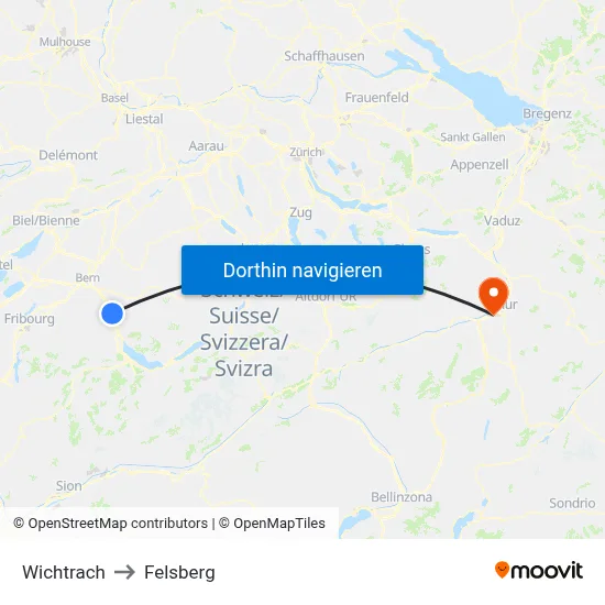 Wichtrach to Felsberg map