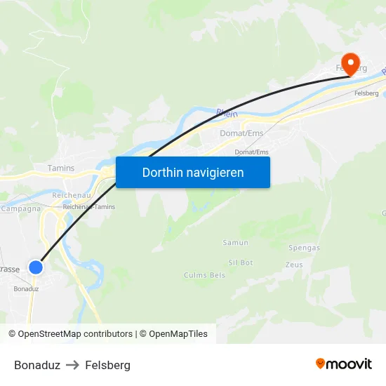 Bonaduz to Felsberg map