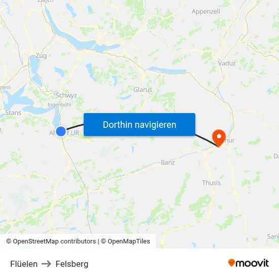 Flüelen to Felsberg map