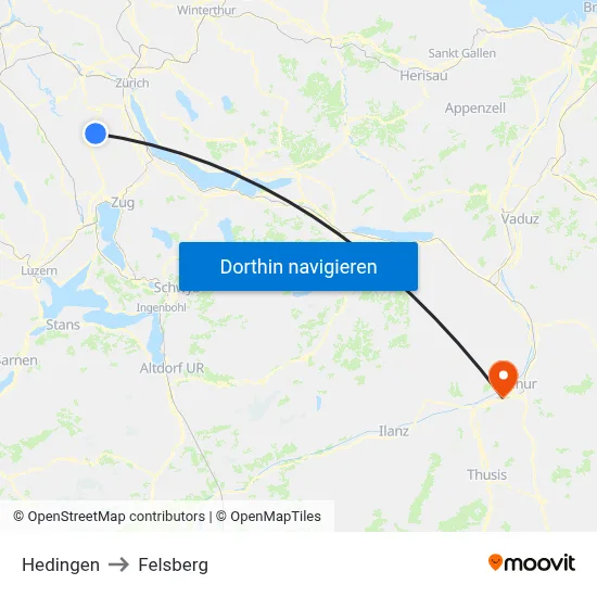 Hedingen to Felsberg map