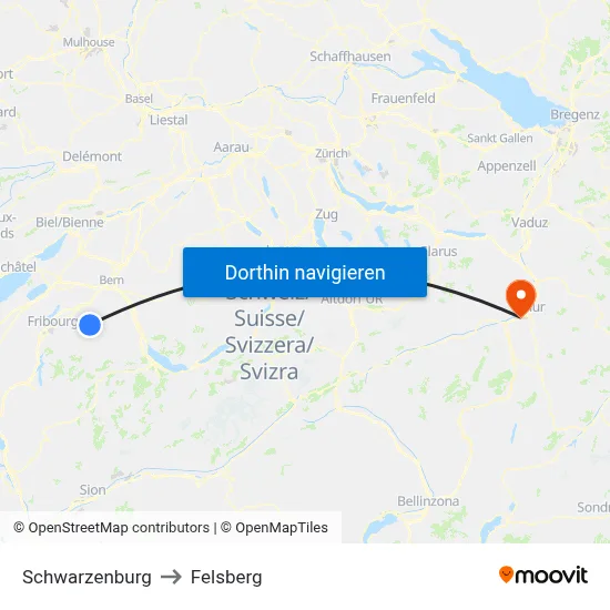 Schwarzenburg to Felsberg map
