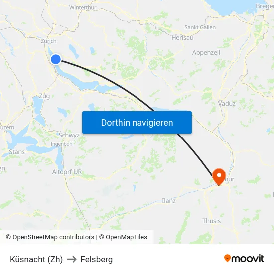 Küsnacht (Zh) to Felsberg map