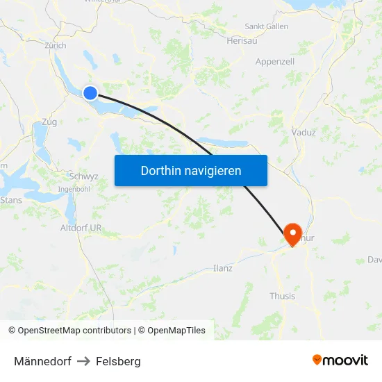 Männedorf to Felsberg map