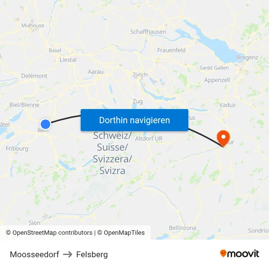 Moosseedorf to Felsberg map