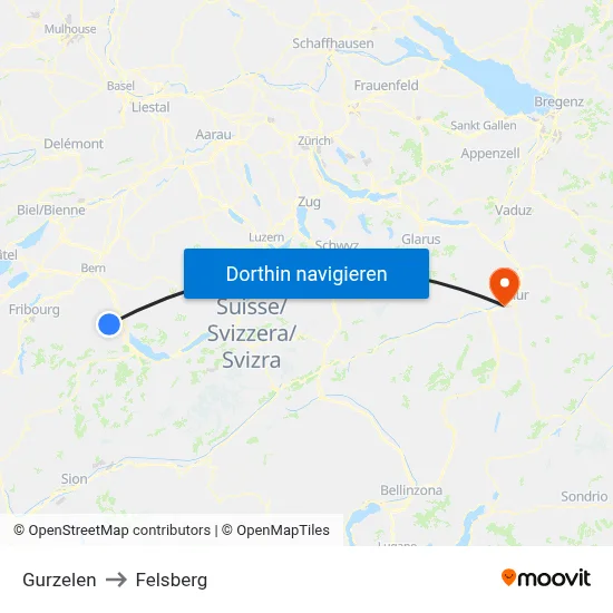 Gurzelen to Felsberg map