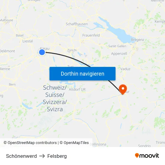 Schönenwerd to Felsberg map