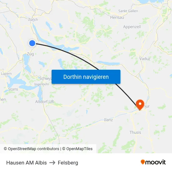 Hausen AM Albis to Felsberg map