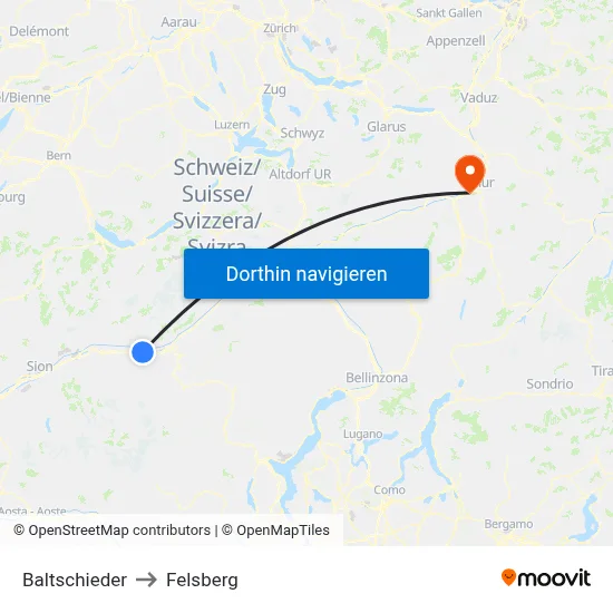 Baltschieder to Felsberg map