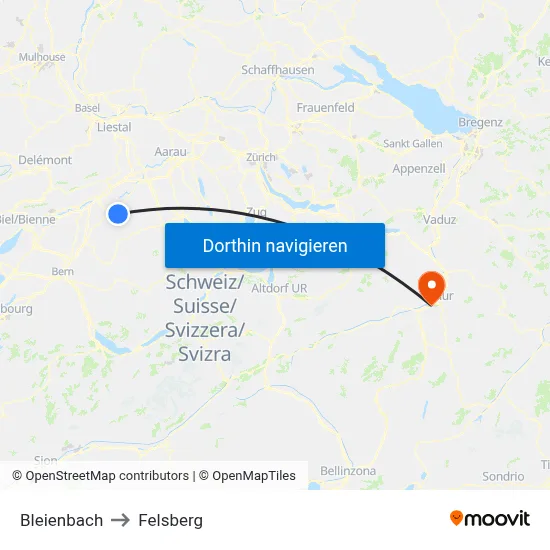 Bleienbach to Felsberg map