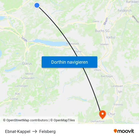 Ebnat-Kappel to Felsberg map
