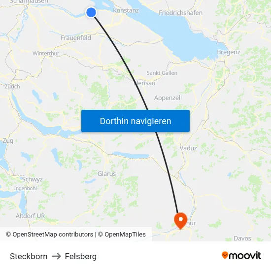 Steckborn to Felsberg map
