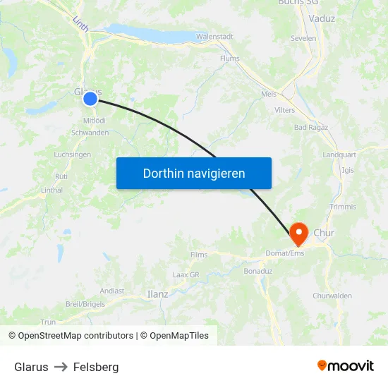 Glarus to Felsberg map
