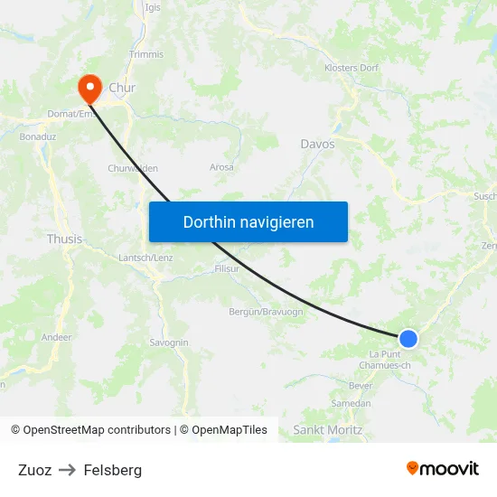 Zuoz to Felsberg map