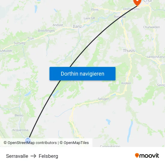 Serravalle to Felsberg map