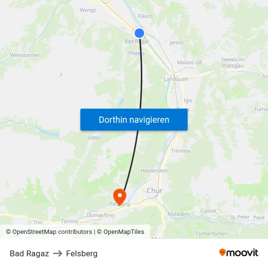 Bad Ragaz to Felsberg map