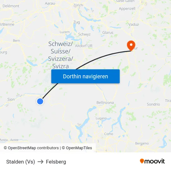 Stalden (Vs) to Felsberg map
