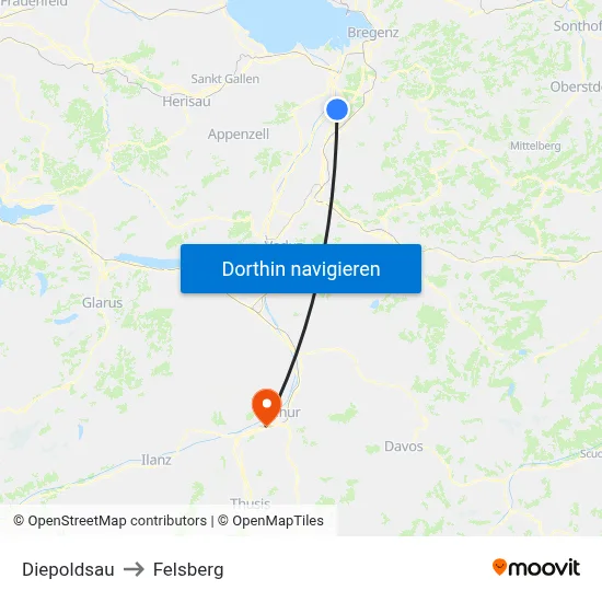Diepoldsau to Felsberg map
