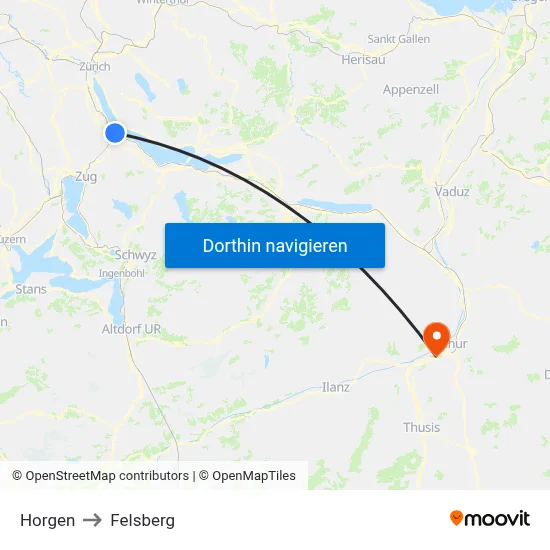 Horgen to Felsberg map