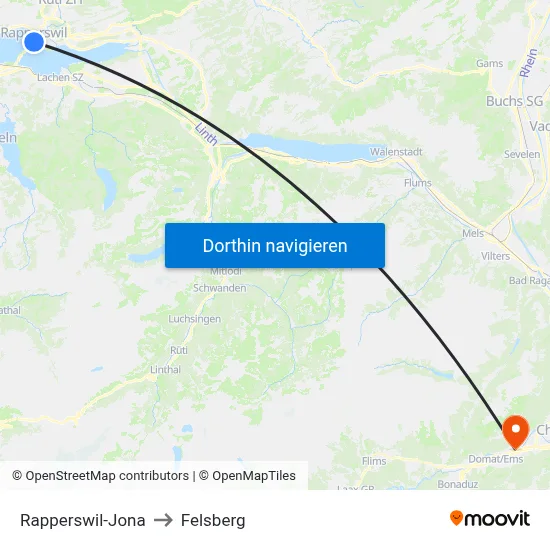 Rapperswil-Jona to Felsberg map