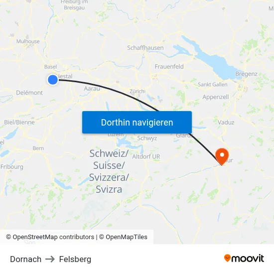Dornach to Felsberg map