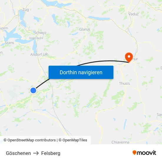 Göschenen to Felsberg map