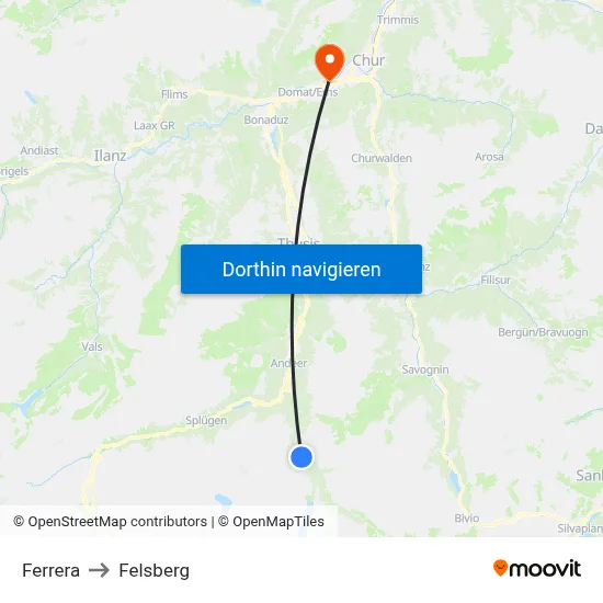 Ferrera to Felsberg map