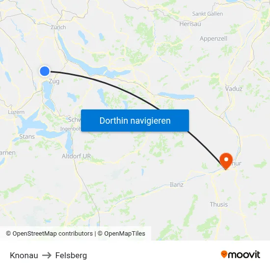 Knonau to Felsberg map