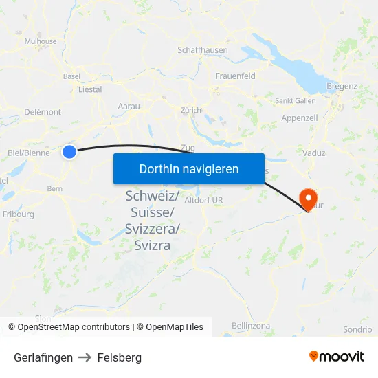 Gerlafingen to Felsberg map