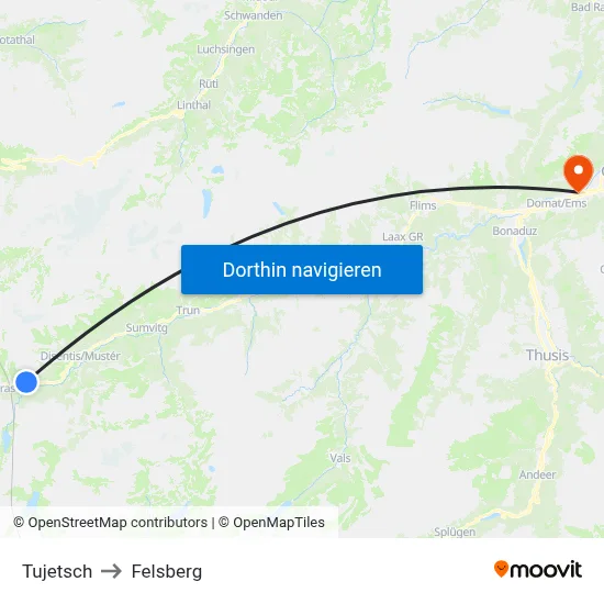 Tujetsch to Felsberg map