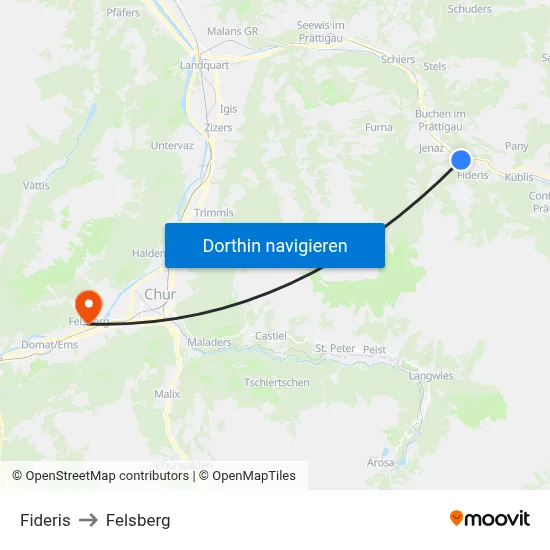 Fideris to Felsberg map