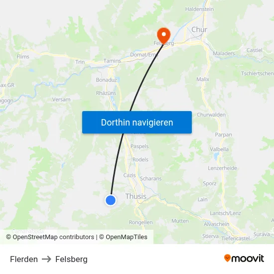 Flerden to Felsberg map