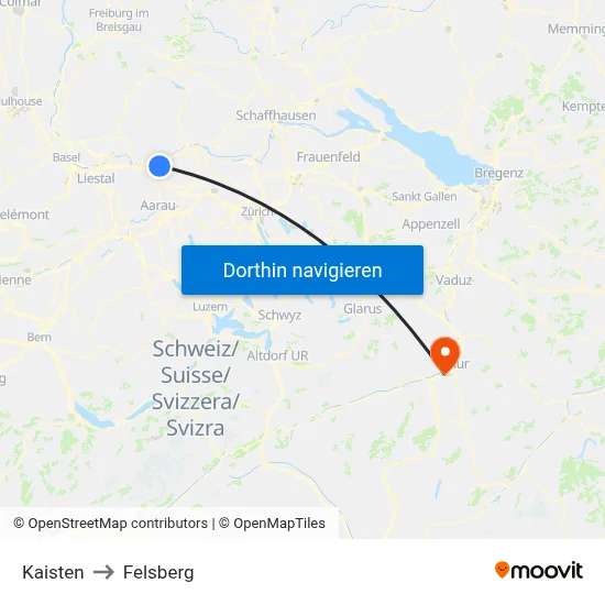 Kaisten to Felsberg map