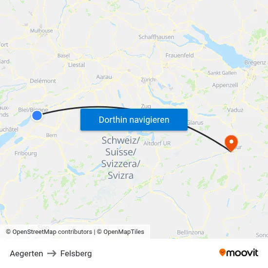 Aegerten to Felsberg map