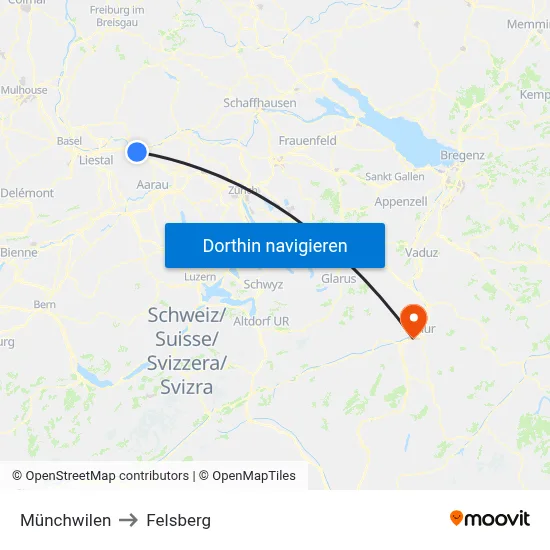 Münchwilen to Felsberg map