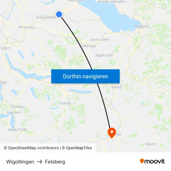 Wigoltingen to Felsberg map