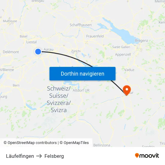 Läufelfingen to Felsberg map