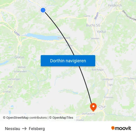 Nesslau to Felsberg map