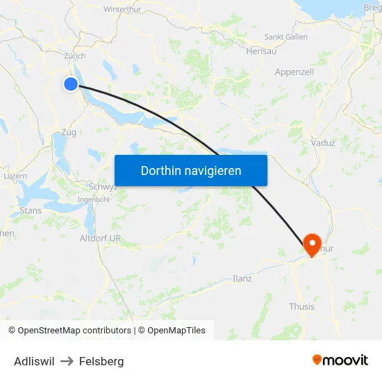 Adliswil to Felsberg map
