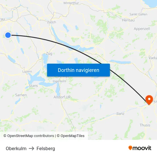 Oberkulm to Felsberg map
