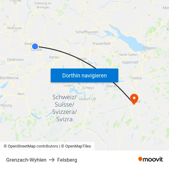 Grenzach-Wyhlen to Felsberg map