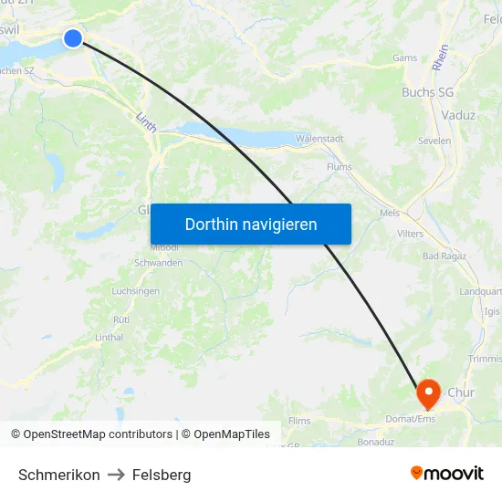 Schmerikon to Felsberg map