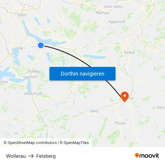 Wollerau to Felsberg map