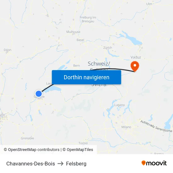 Chavannes-Des-Bois to Felsberg map
