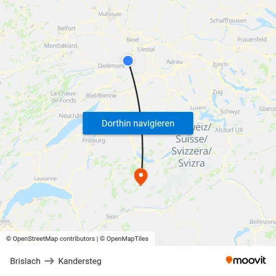 Brislach to Kandersteg map