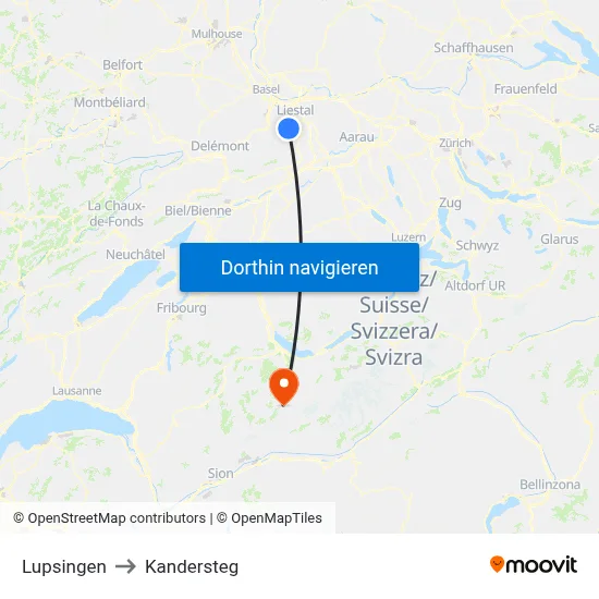 Lupsingen to Kandersteg map