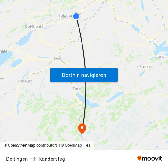 Deitingen to Kandersteg map