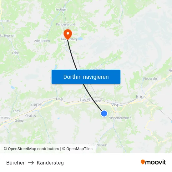 Bürchen to Kandersteg map