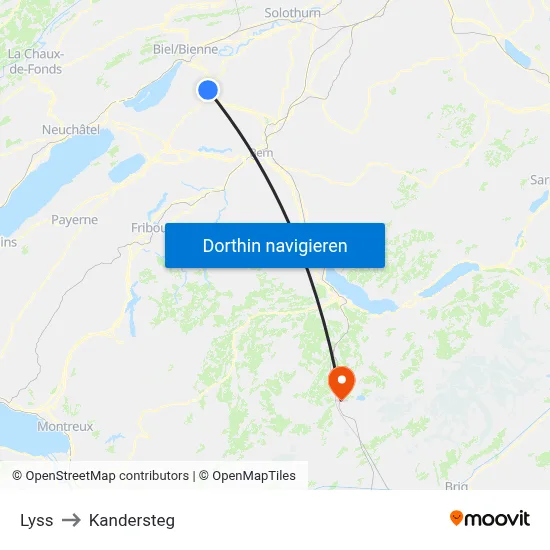 Lyss to Kandersteg map