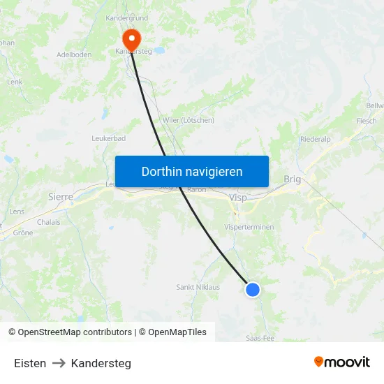 Eisten to Kandersteg map