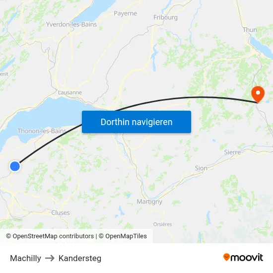 Machilly to Kandersteg map
